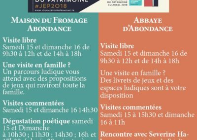 Programme JEP 2018 en vallée d'Abondance avec les Guides du Patrimoine Savoie Mont Blanc