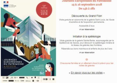 Le Grand Filon Site minier Pays des Hurtières programme des Journées Européennes du Patrimoine JEP 2018 avec les Guides PSMB et Spéléo-Club de Savoie