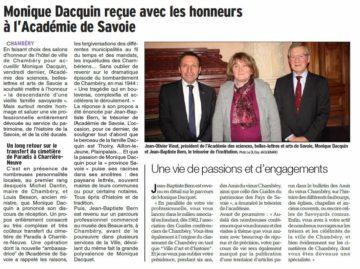 Monique Dacquin reçue à l'Académie de Savoie janv 2019 présidente Guides du Patrimoine Savoie Mont Blanc