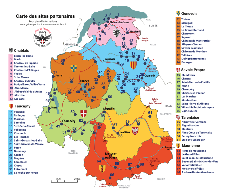 Carte des provinces historiques des Pays de Savoie en visites Guides